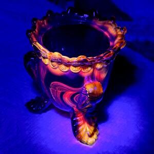 Boyd Glass Forget Me Not Toothpick Holder 1999 Autumn Harvest UV GLOWS OOAK